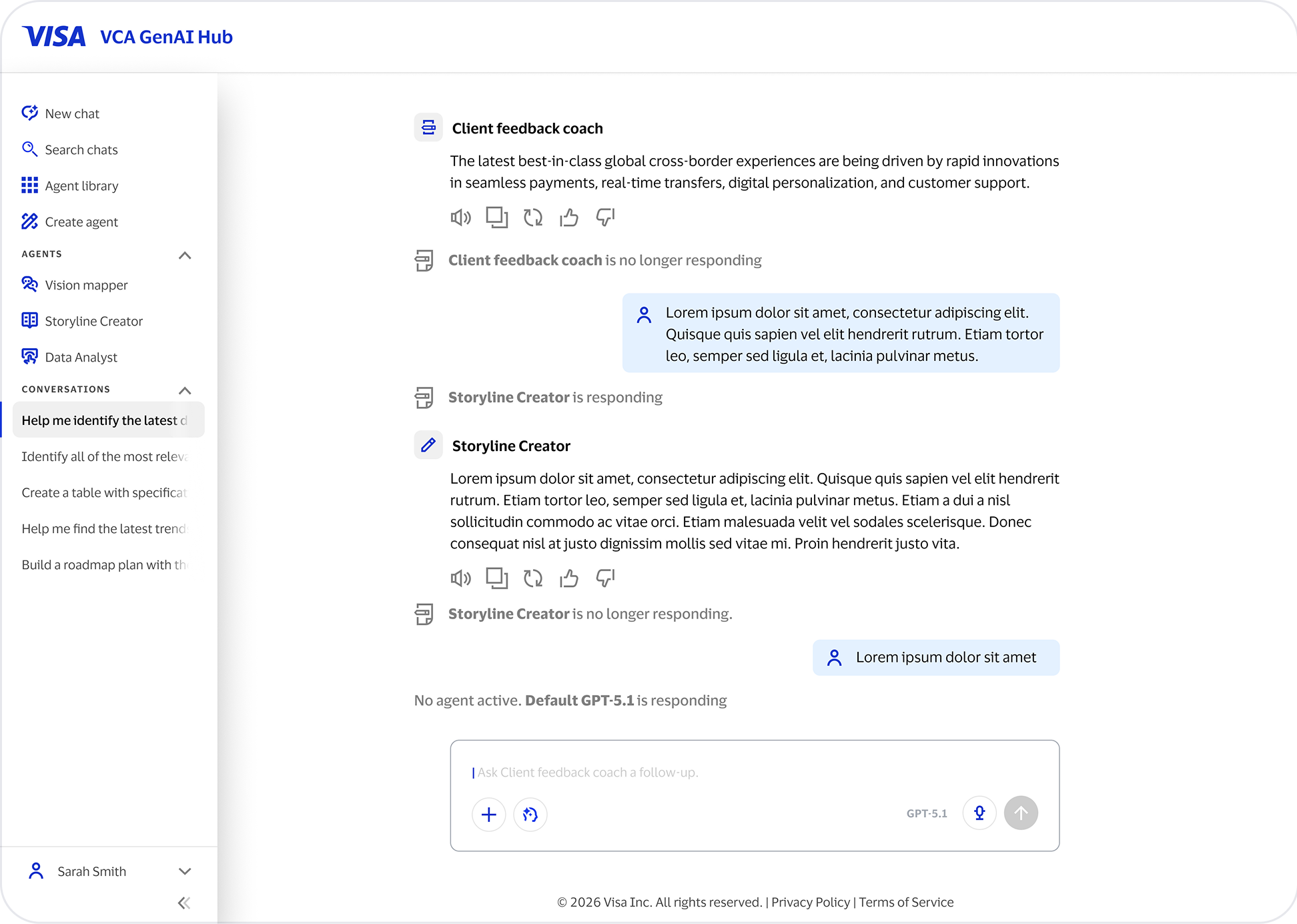 Active agent indicator highlighted in the conversation interface