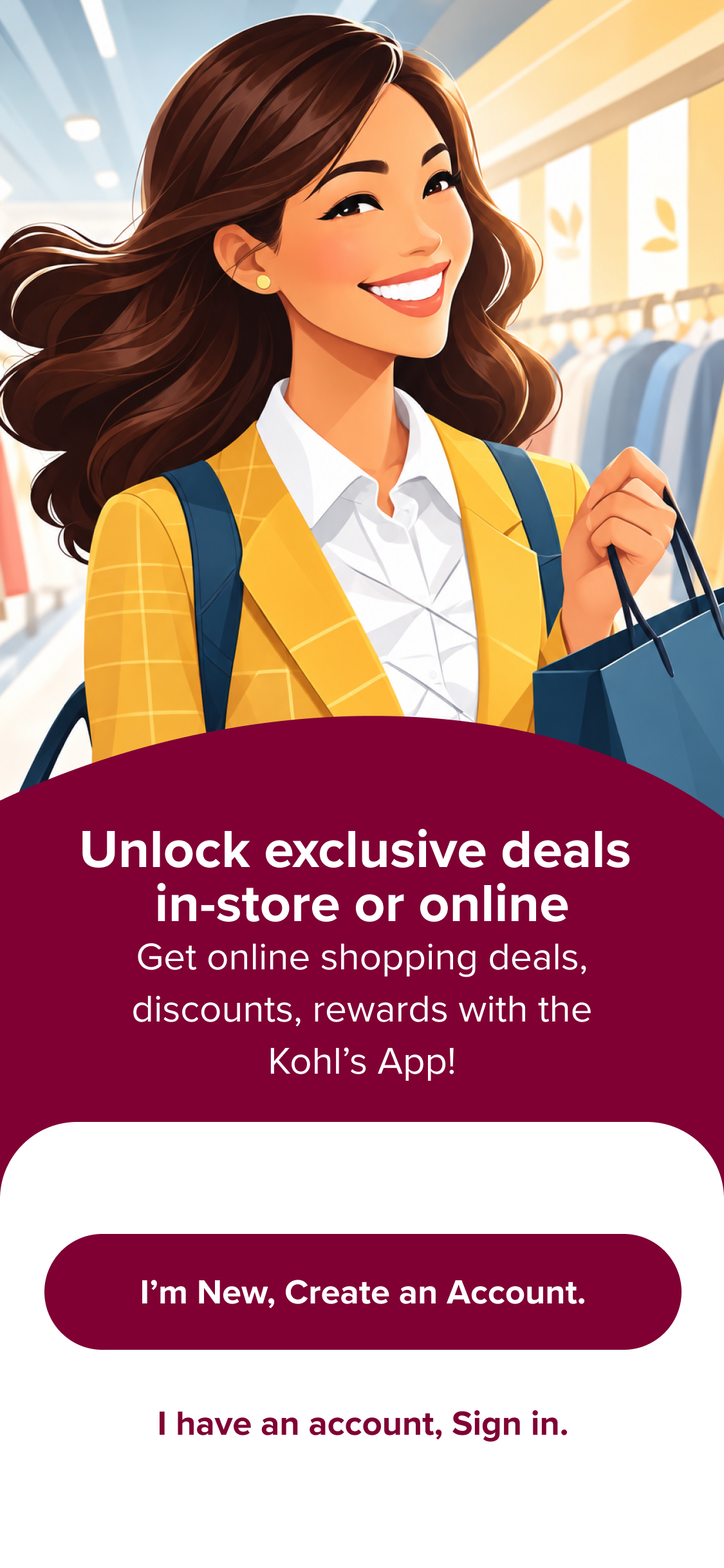 Onboarding screen inviting customers to create a Rewards account