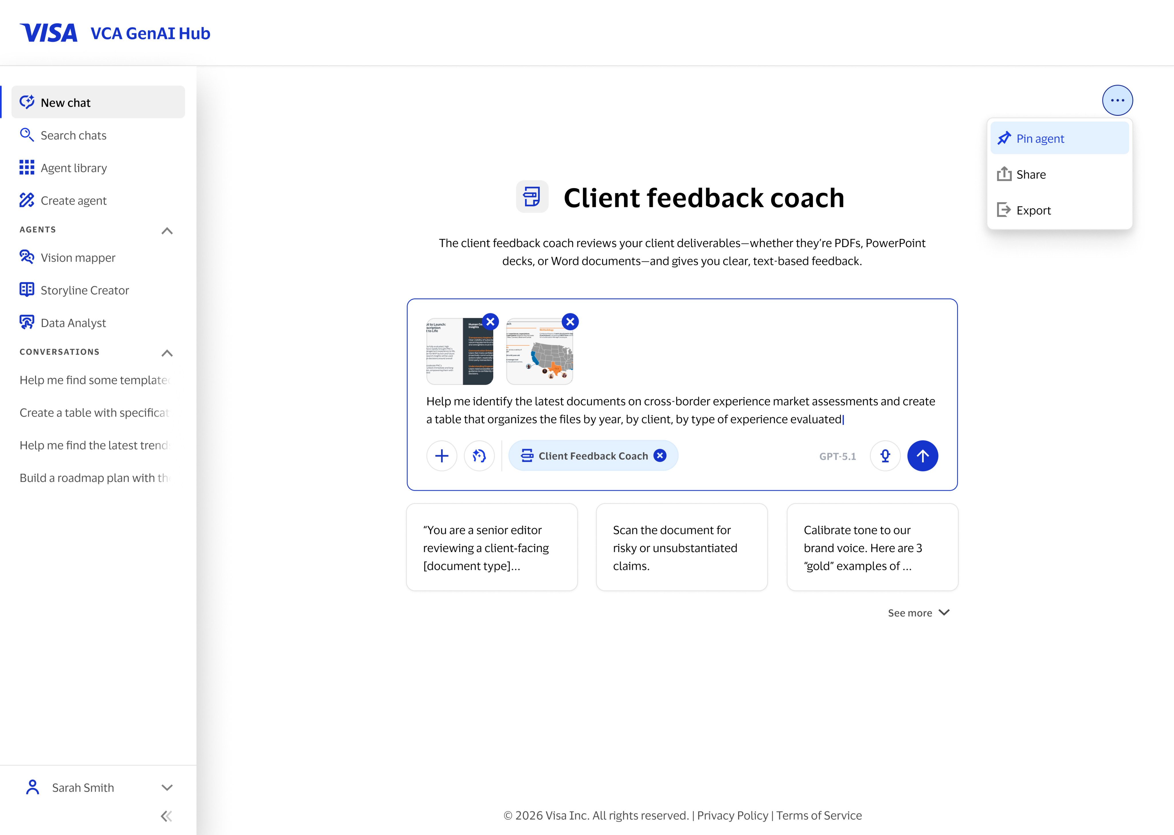 Visa Agent Marketplace product interface
